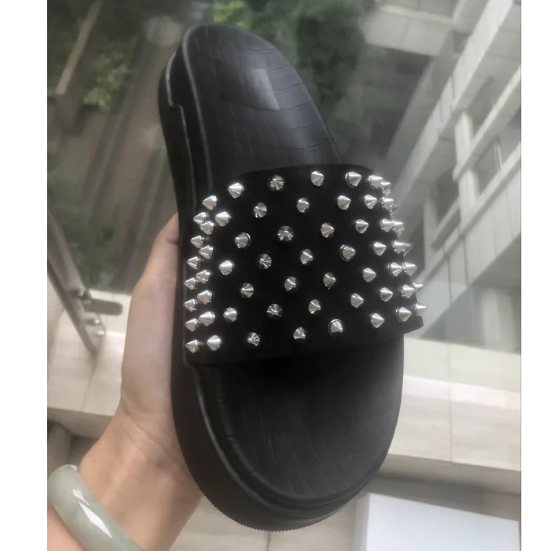 2020 тапочки со стразами для мужчин с открытым носком черный белый цвет из