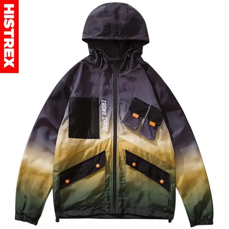Мужская куртка в стиле хип хоп ветровка уличная одежда Харадзюку с градиентными