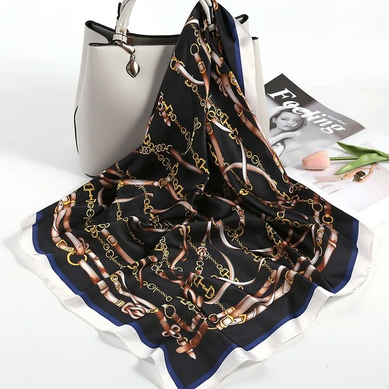 Атласного шелка головной платок Для женщин дизайнерский бренд шеи шарфы x 70 см