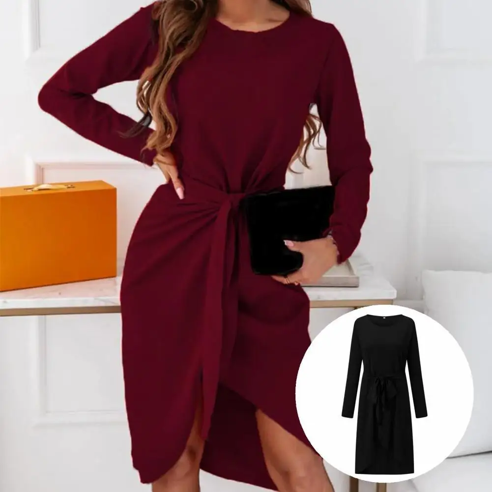 

Women Dresses Comfy A Line Long Sleeve Irregular Hem Ruffle Sexy Party Dress Lady Dress for Home