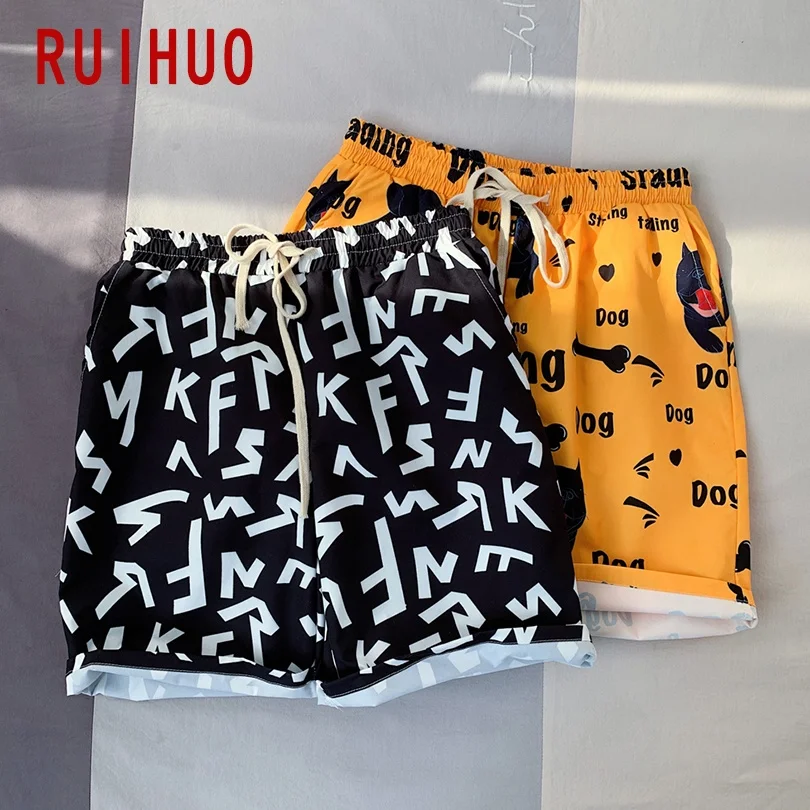 

RUIHUO Print Casual Shorts Men Clothing Summer Shorts Men Fashion Boys Shorts Cotton M-5XL 2021 New Arrival