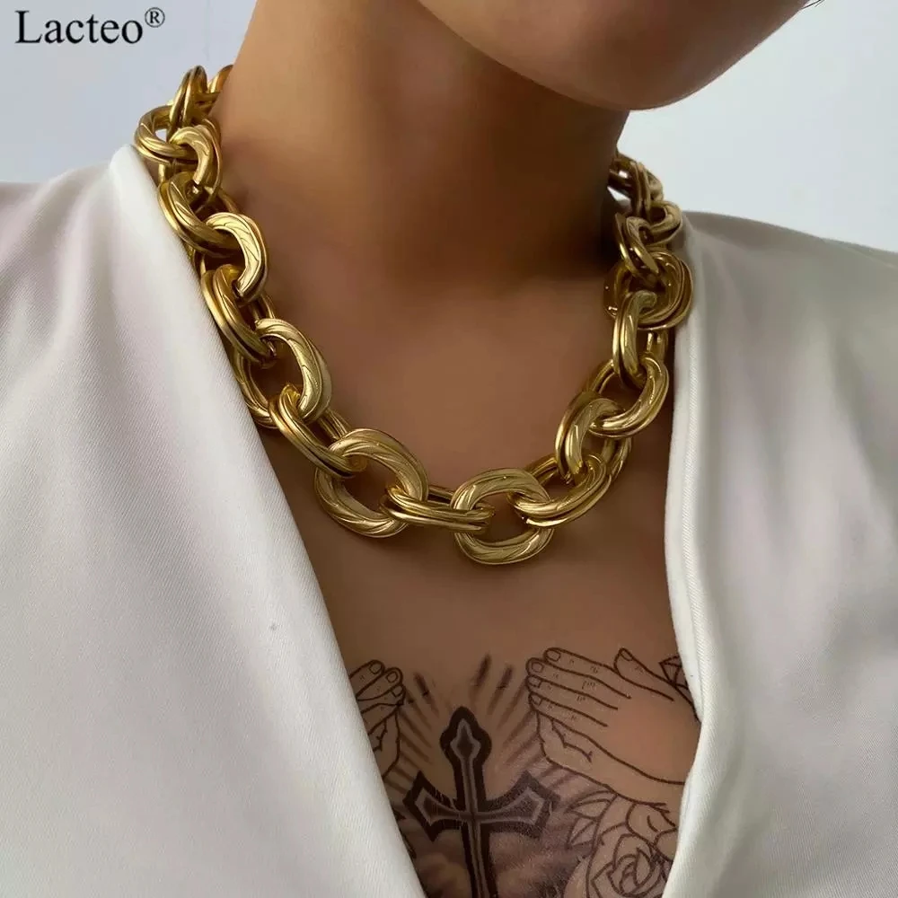 

Lacteo Gothic Punk Double Layered Chain Choker Necklace for Women Hip Hop Thick Chunky Cross Chain Charm Necklace Jewelry Gifts