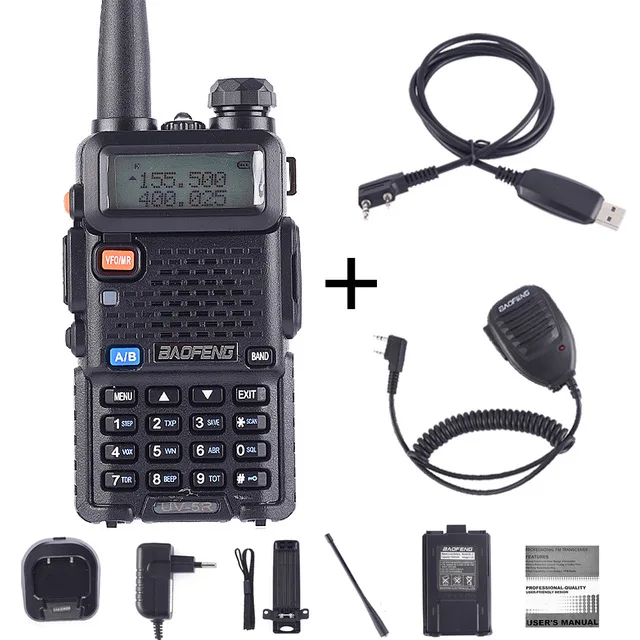 UV5R-5W-Cable-Mic Baofeng UV-5R портативная рация профессиональная CB радиостанция укв портативная UV 5R охотничья радиостанция Baofeng UV5R трансивер 5 Вт - Цвет: UV5R-5W-Cable-Mic