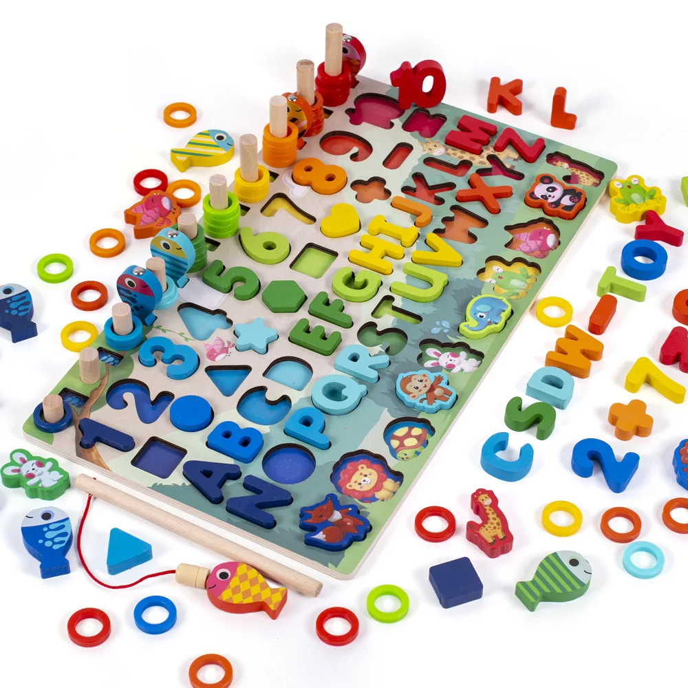 

Монтессори Развивающие деревянные игрушки для детей доска математическая Рыбалка количество соответствующие цифры Цифровая форма матч ра...