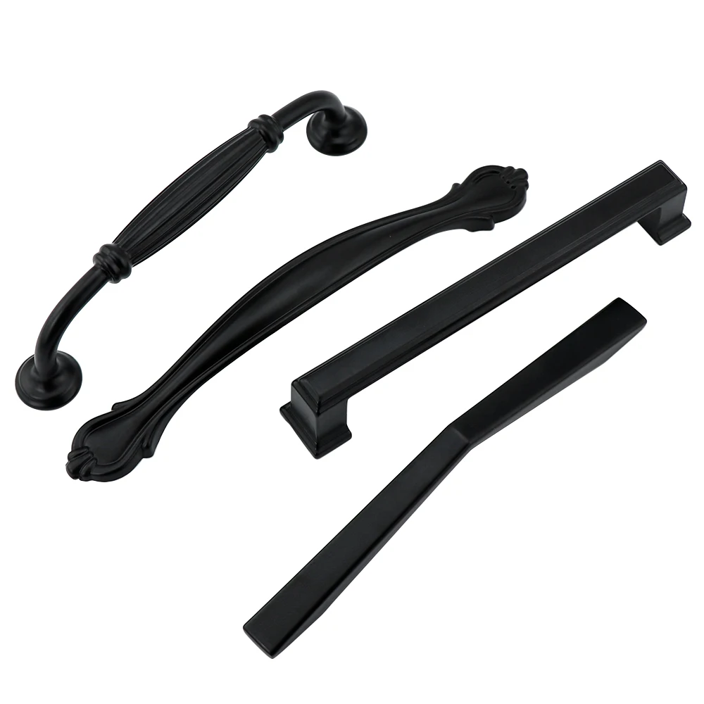 Американский Стиль Черный кабинет ручки однотонные Алюминий сплав Кухня шкаф