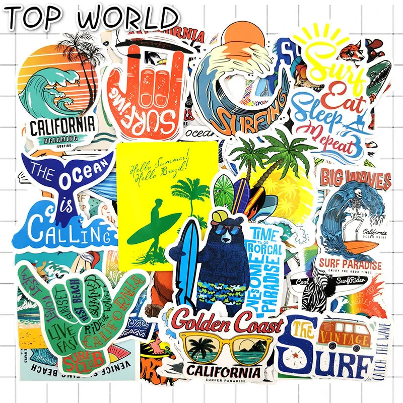 10/50pcs/pack Ins Style Outdoor Summer Surf Beach Stickers For Car Styling Motorcycle Phone Laptop Luggage Waterproof Sticker