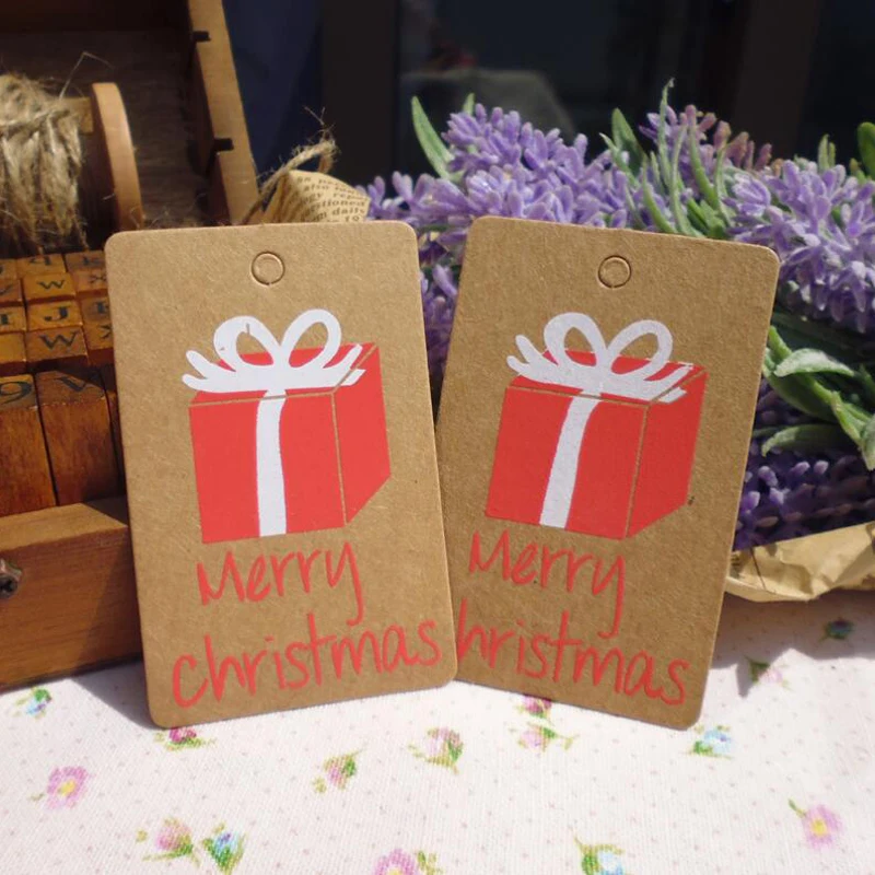 50 шт. бирки из крафт-бумаги Счастливого Рождества подарок Санта-Клаус бумажная