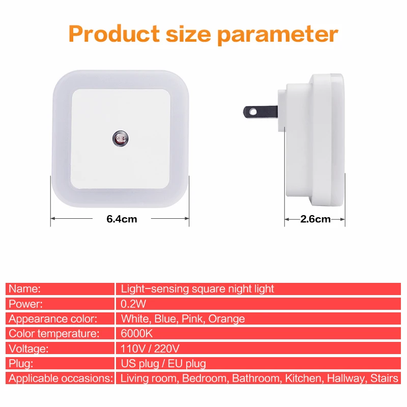 Plug-in LED Night Light Sensor Light 110V / 220V EU Plug / US Plug for Bedroom, Bathroom, Kitchen, Hallway, Stairs