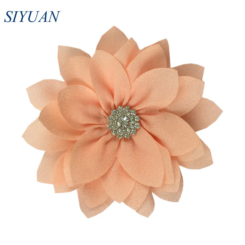 2-peach 50pcs/lot 9cm Multy Layer Fabric Flower with Rhinestone Chic Lotus Flower Kids Lovely Headwear Accessories High Quality TH300 - Цвет: 2-peach