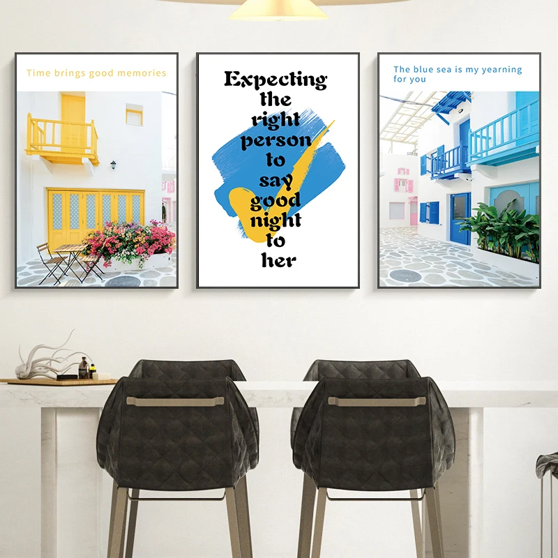 Картина голубое здание скандинавские плакаты и принты настенная живопись холст