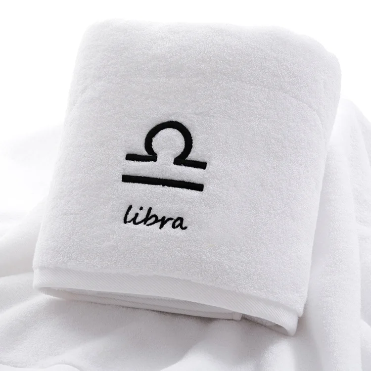 White Libra Хлопок банное полотенце созвездие шаблон полотенце s белый серый с вышивкой полотенца махровые девушка/мужчины ванная комната прямоугольное банное полотенце - Цвет: White Libra