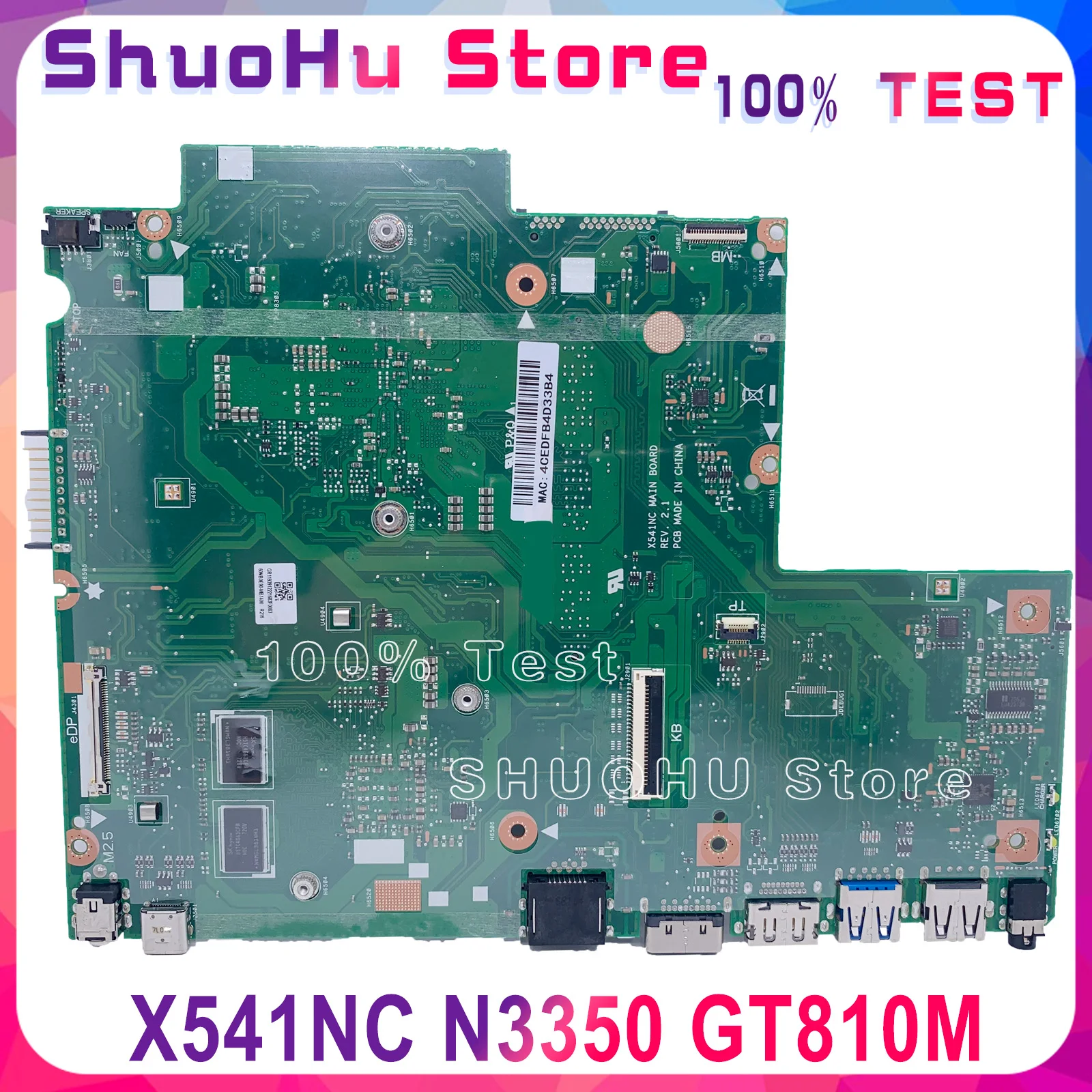 

KEFU X541NC For ASUS X541NC X541N Laptop Motherboard Tested N3350 CPU GT810M 100% Work Original Mainboard