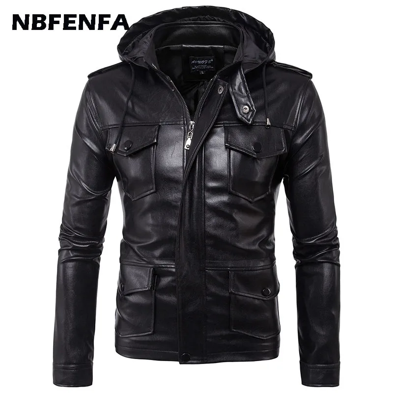 

Men PU Leather Jacket Hooded Male Coat Sport Biker Motorcycle Outwear Slim Fit Windbreaker Spring Autumn Outdoor Jackets LX144