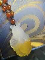 natural hand carved chalcedony goldfish braided bead chain necklace