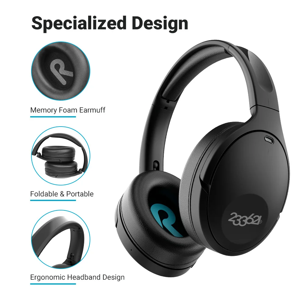 

Hush Bluetooth Wireless Earphone 100H Active Noise Cancelling Over-Ear Headsets Touch Control Deep Bass Headphones