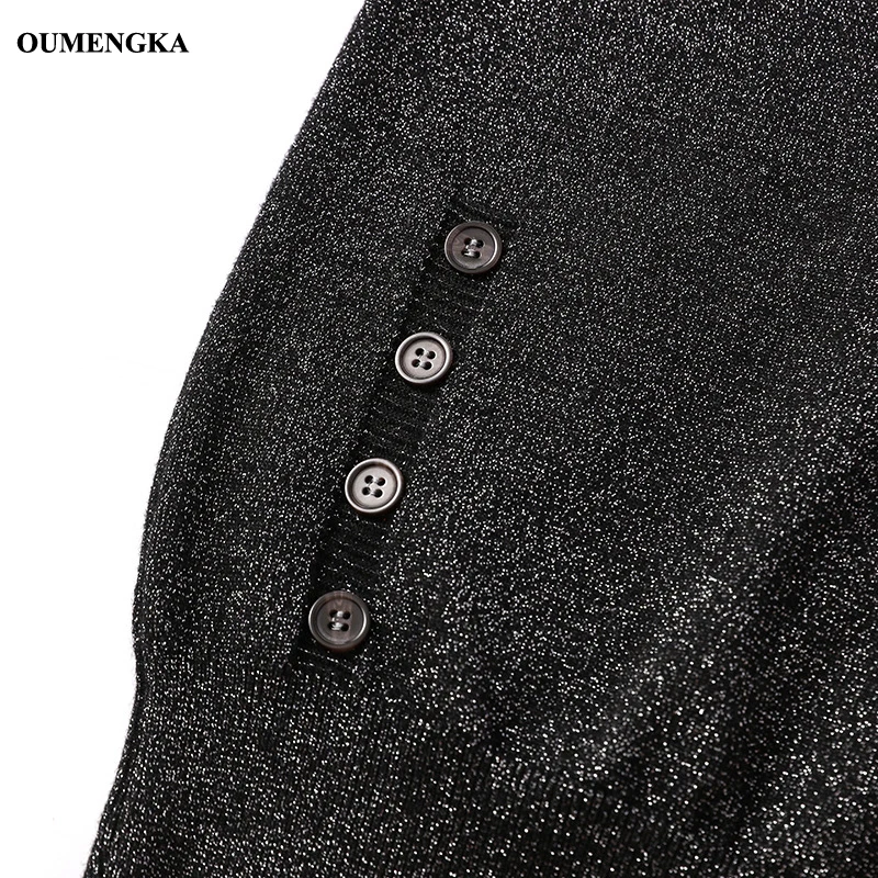 Женский пуловер с люрексом OUMENGKA блестящий вязаный свободный свитер длинными