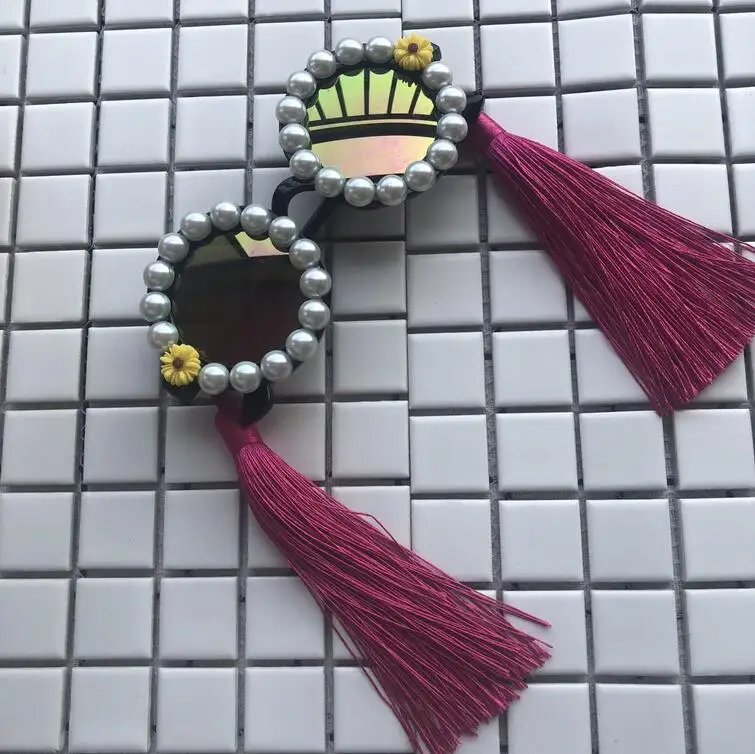 2019 Round Pearl Women Men Sunglasses Summer Shades Colorful Eyewear Tassel Sun Glasses Mirror Eyeglass Flower Vintage Sunglass |