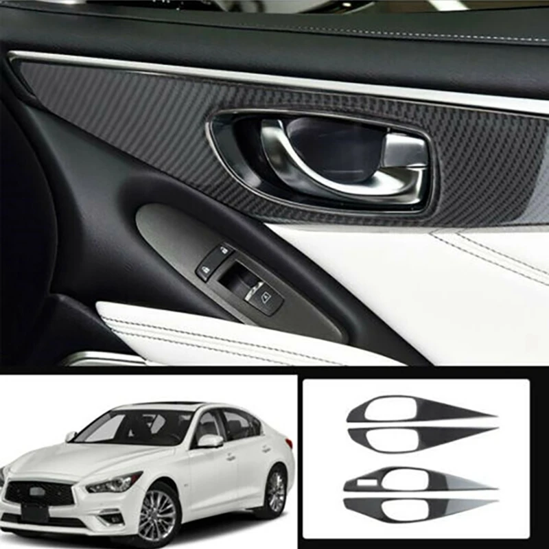 

4PCS Car Carbon Fiber Inner Door Handle Panel Cover Trim for Infiniti Q50 2014-2020