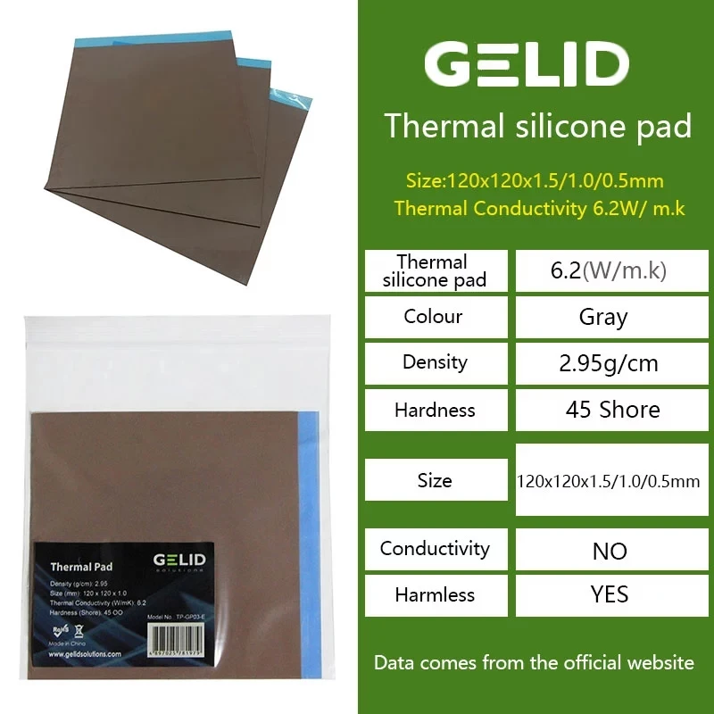 GELID 120X120 Вт/М. К 6 2 Термальность Pad Северной и Южной мост проводящая Силиконовая