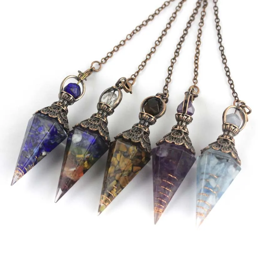 

1pc 7 Chakra Crystal Pendulum Natural Stones Hexagonal Reiki Healing Pendant for Pendule Divination Wicca Crystal Jewelry