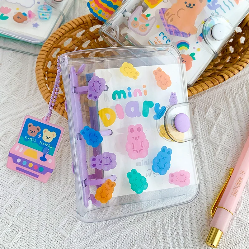 

Korean Stationery Mini Transparent 3 Hole Binder Spiral Diary Notebook Creative Cartoon Portable Journal Notebook Agenda Notepad