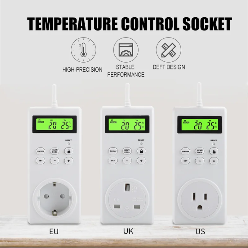 

Многофункциональный термостат ЕС/США/Великобритания, цифровой регулятор температуры, розетка с таймером, переключателем, датчиком, зондом,...