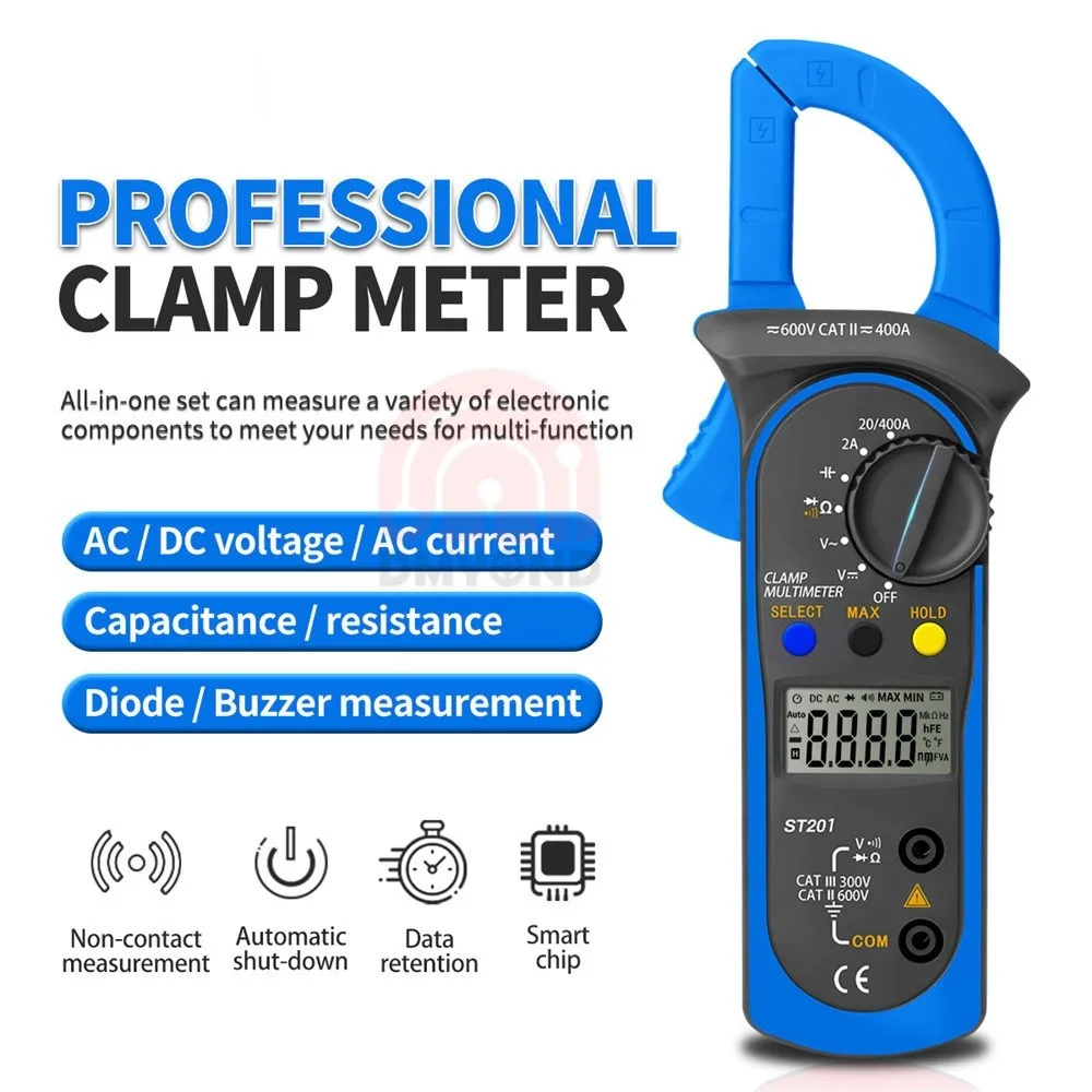 

ST201 Digital Clamp Multimeter Resistance ohm Tester AC DC Clamp Ammeter Transistor Testers Voltmeter Instruments