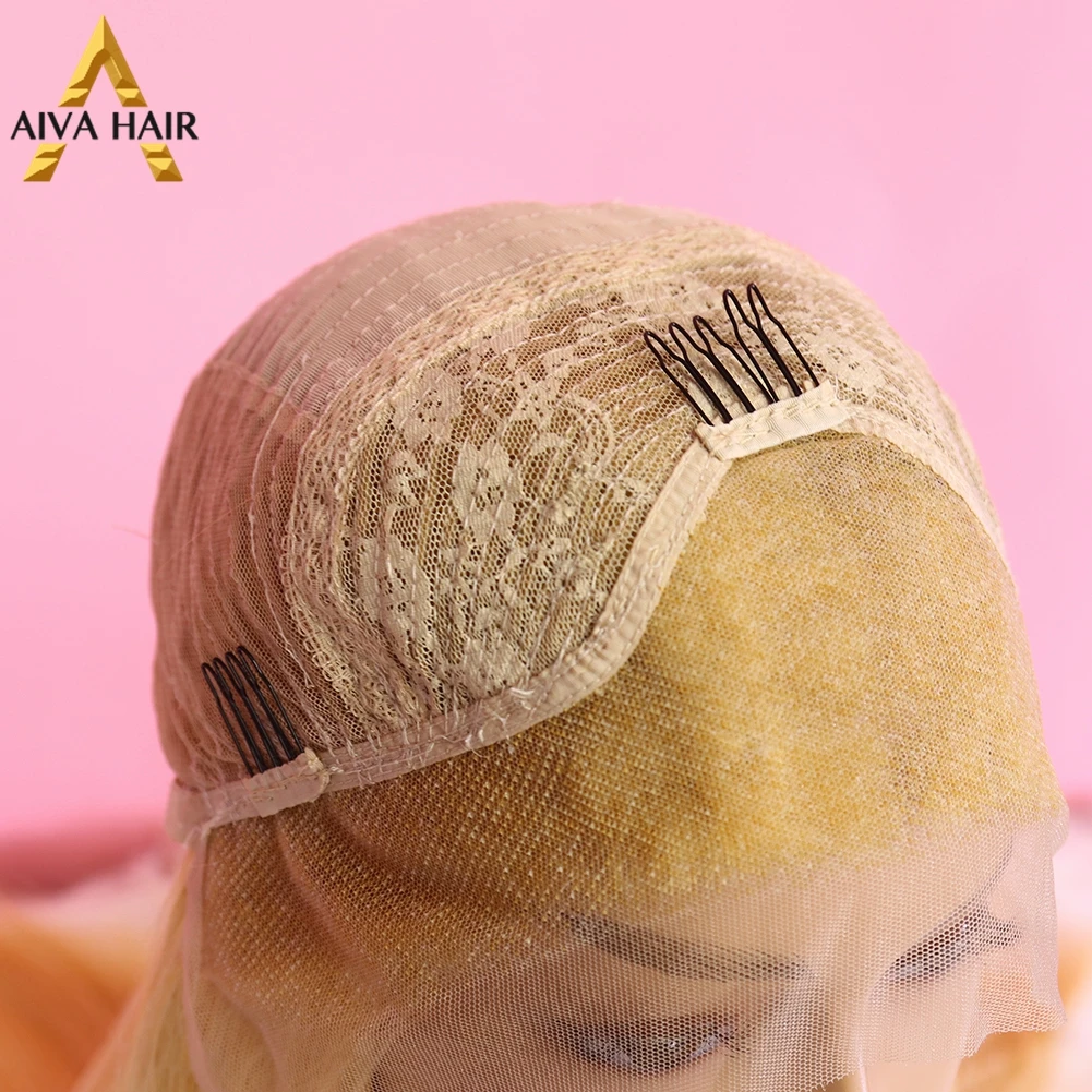 

Aiva Long Straight Synthetic Lace Front Wig High Temperature Fiber Yellow Lace Front Wig Peruca Glueless Cosplay Wigs For Women