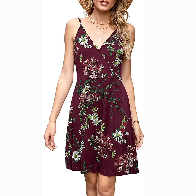 

2021 Summer New Women's Dress Fashion Print Dress V-neck Strap Dress Leopard Print Dress Dresses for Women Dress
