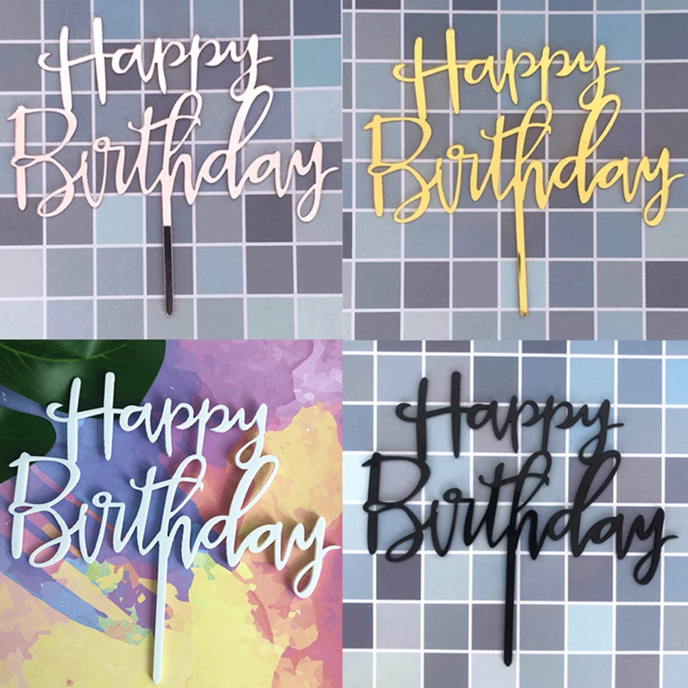1Pcs Happy Birthday Cake Toppers Acrylic Letter Birthday Party Cake Decorations