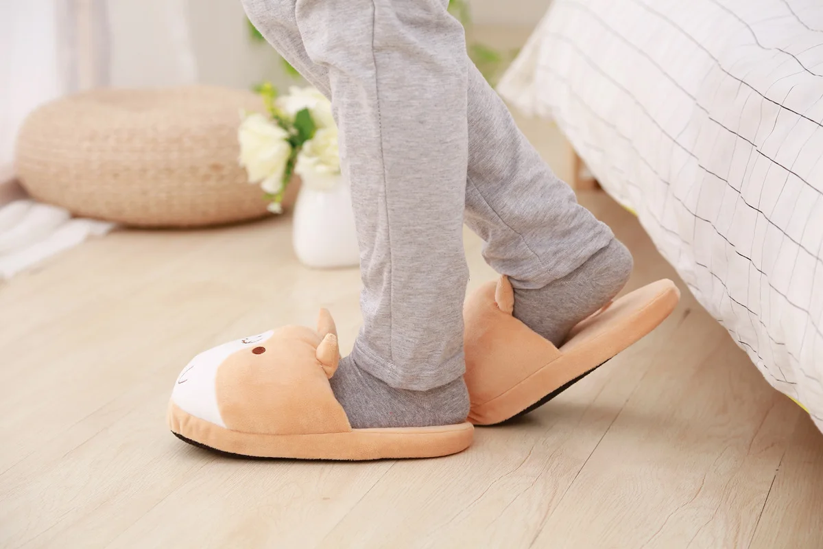 Lovely Corgi Shoes Heeled Cartoon Animals Dog Slippers Plush Indoor Floor Shoes Anti-slip Girls Ladies Friend Gift