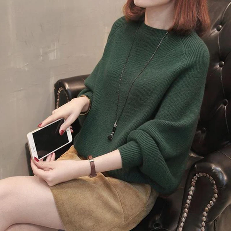

Korean Pattern Woman Sweaters Spring Autumn Wear Bat Sleeve Loose Bottoming Shirt Free Size Ladies Knitted Top Pullovers