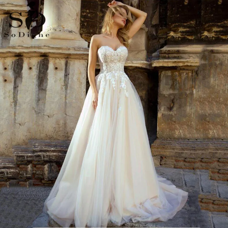 Платье Свадебное трапециевидное в стиле бохо с кружевной аппликацией|Свадебные