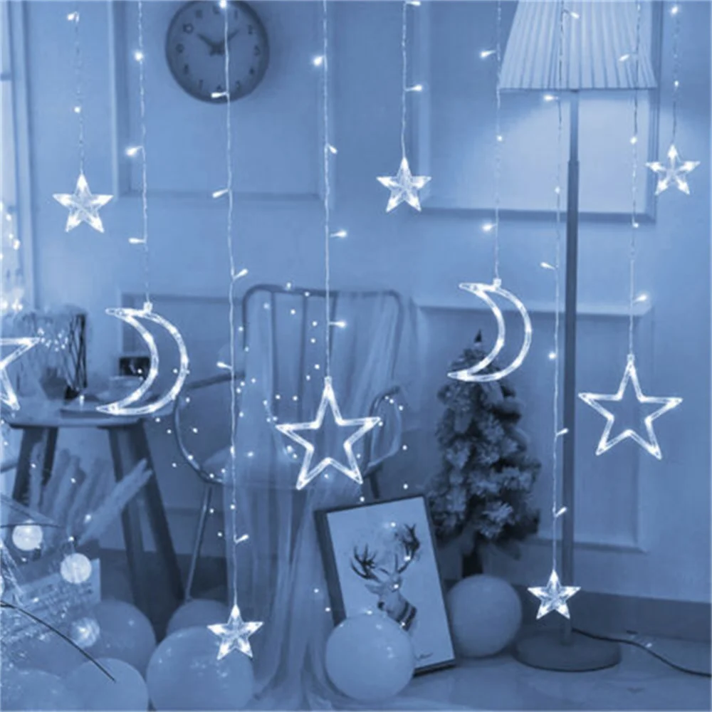 L&aacute;mpara LED de car&aacute;mbano con forma de luna y estrella, cortina de hadas, guirnalda de luces Eid Mubarak, decoraci&oacute;n para habitaci&oacute;n, hogar, boda, fiesta, decoraci&oacute;n de ventana-1