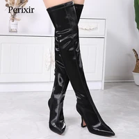 Perixir Women Over The Knee Sock Boots 2021 Satin Sequined Cloth High Heel Long boots Winter Keep Warm Elegant Pull On Lady Shoe