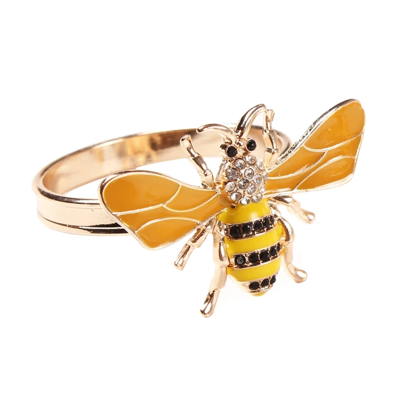 6PCS Yellow Bee Design Metal Napkin Ring Towel Buckle Holder Wedding Party Holiday Hotel Table Decoration | Дом и сад