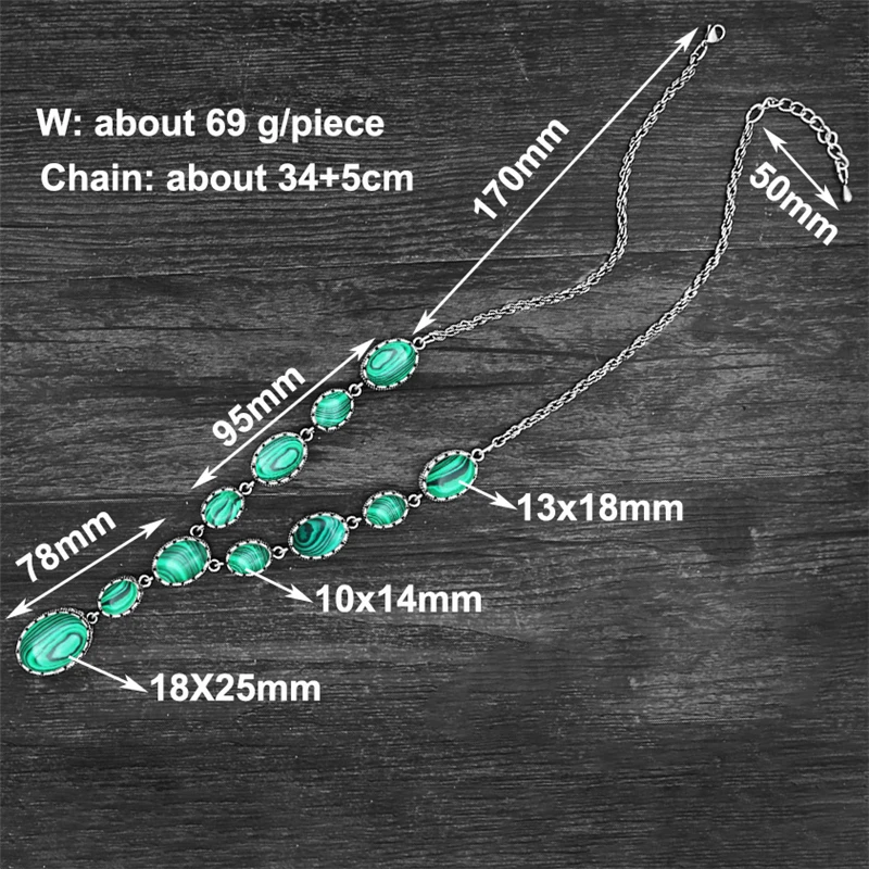 Oval Round Synthetic Malachite Necklace For Women Double Layer Flower Pendant Vintage Antique Silver Plated Fashion Jewelry | Украшения и