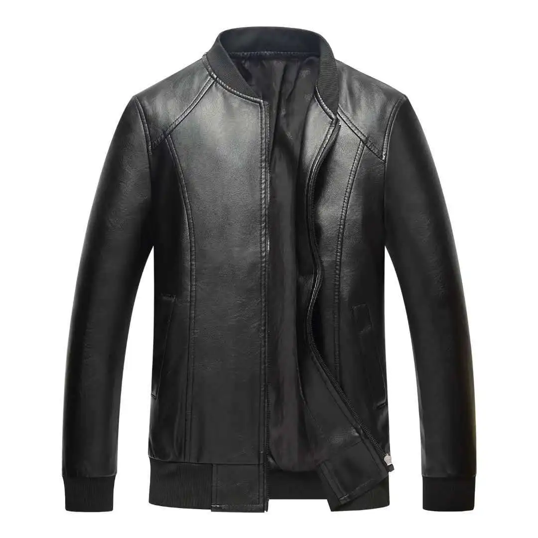 

Factory Direct Explosion Leather Male round Neckline Slim Trend Handsome Coat PU Leather Male