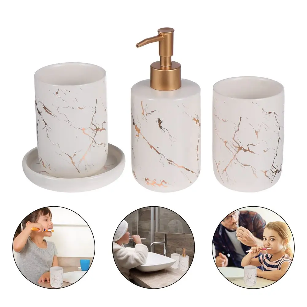 

4pcs Ceramic Bathroom Supply Set Home Cups Soap Dish Lotion Bottle Suit