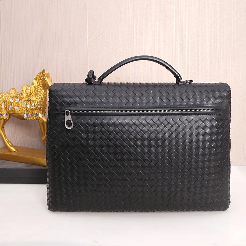 Kaisiludi leather woven men's bag handbag business men's briefcase waxed cowhide postman bag computer shoulder slant span bag