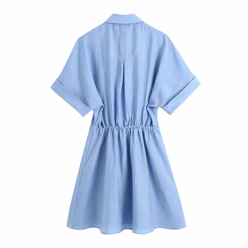 

Toppies Casual Short Sleeve Shirts Dresses Woman Tunic Summer A-line Mini Dress Rolled Sleeve Front Button
