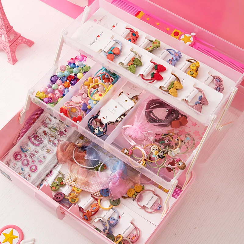 Креативная многослойная коробка для детских аксессуаров волос розовый