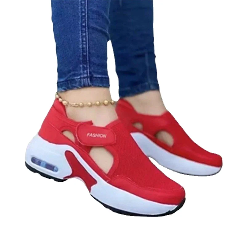 

Single shoes new mesh Velcro hollow casual shoes thick-soled flying shoes