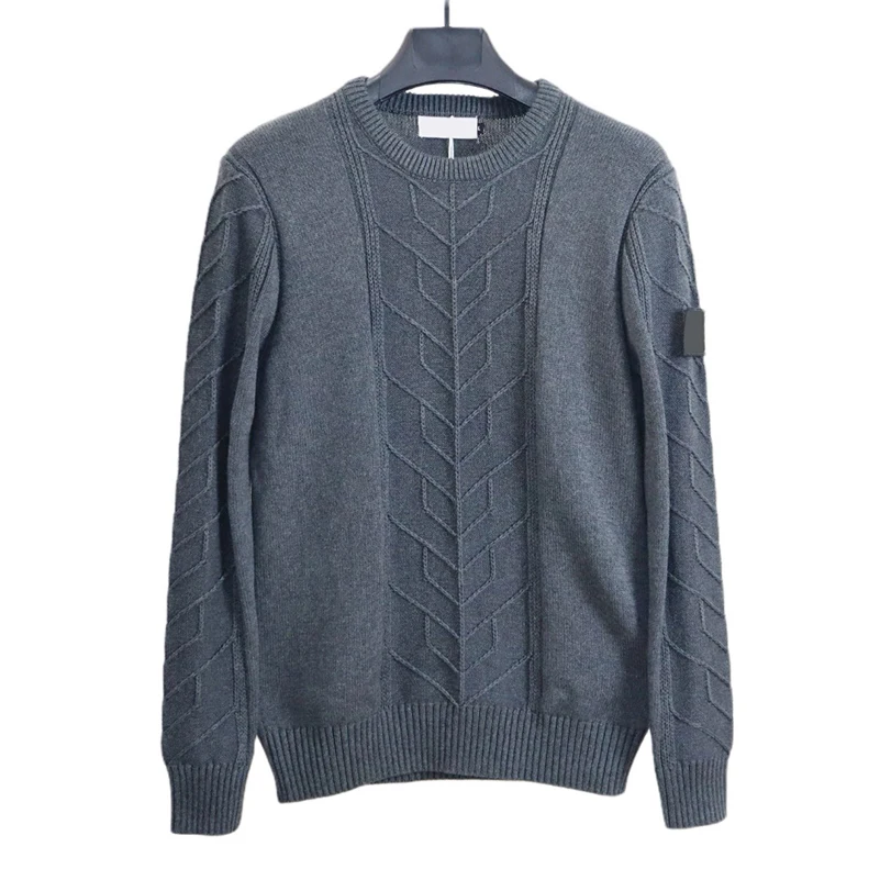 

Knit Sweater Men Clothing Vintage Pullovers Gray Wool Autumn Winter Jersey Round Neck Ribbed Cuffs Armband Tops MA234