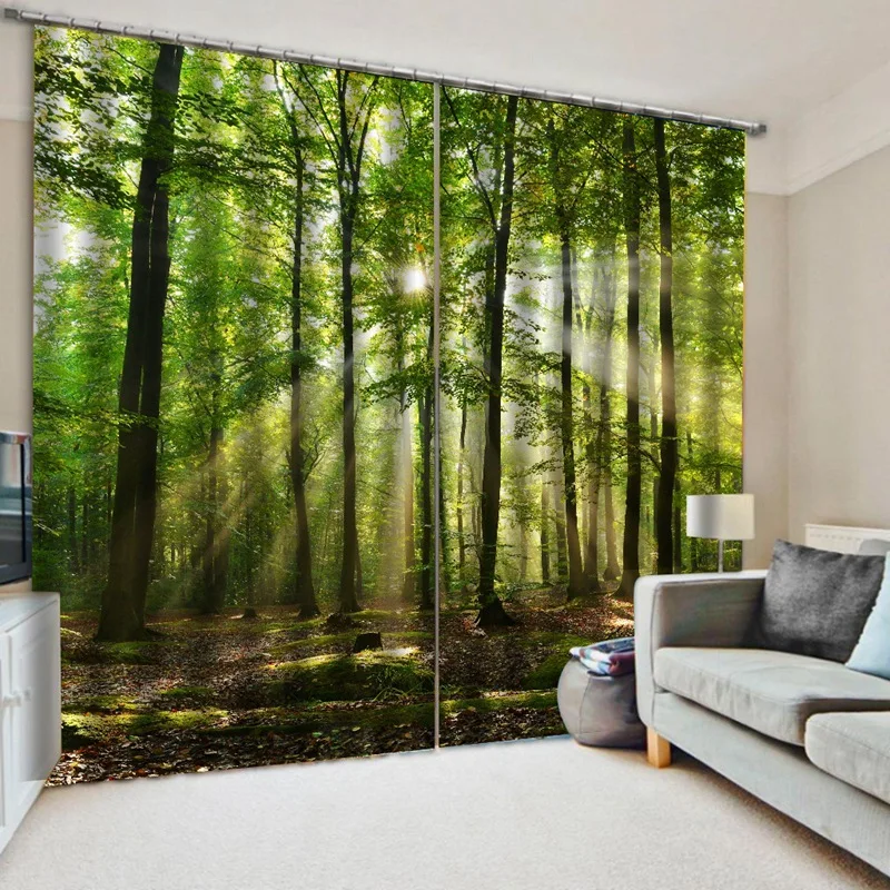Бамбуковые плотные шторы с принтом леса для спальни оконные гостиной 85%