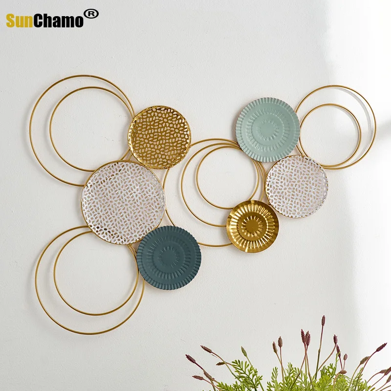 Colgante de pared de hierro redondo para sala de estar, armario de TV, dormitorio, Fondo de porche, decoraci&oacute;n del hogar, estilo n&oacute;rdico moderno y minimalista, novedad de 2021-0