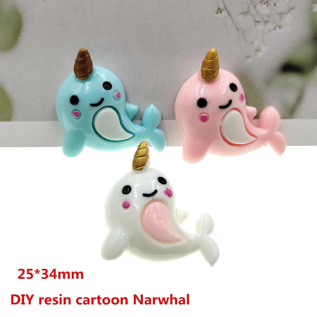 

20 шт./лот DIY Смола мультфильм Narwhal для детей аксессуары для волос одежды Смола Кабошоны Подвески из смолы