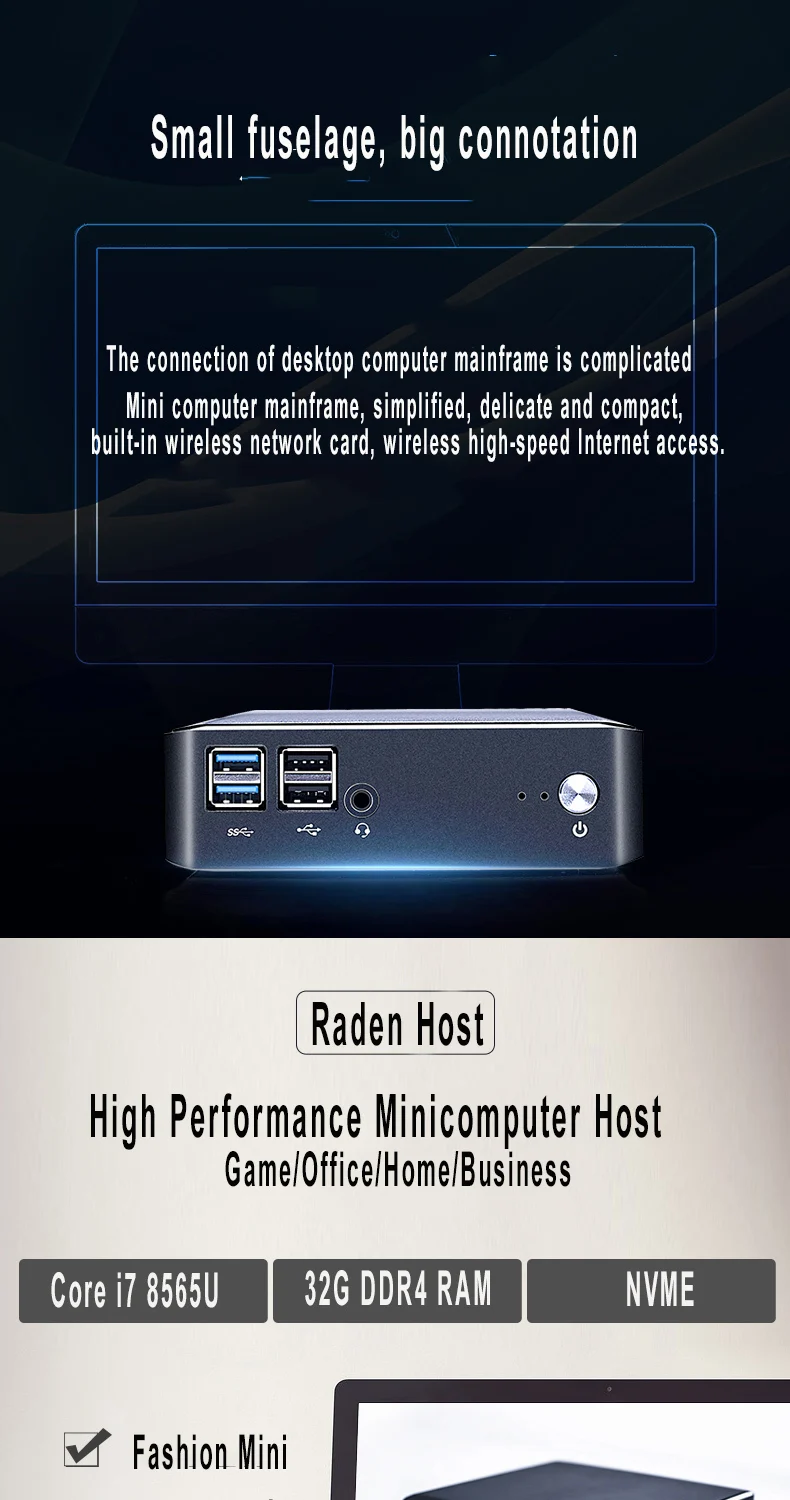 8-го поколения i7 Мини ПК 8565U 64 Гб DDR4 ram Windows 10 pro с вентилятором компьютера i5 8265U type-C UHD graphics 620 M.2 SSD 4K HTPC i3 8145