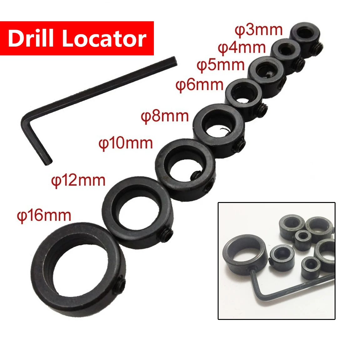 

Depth Stop Collars Ring Positioner Drill 7pcs/ 8pcs Woodworking Drill Locator Drill Bit Locator Wood Drill Bit 3mm-12mm/3mm-16mm