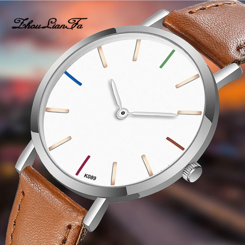 Часы наручные мужские с цветной стрелкой классические простые повседневные